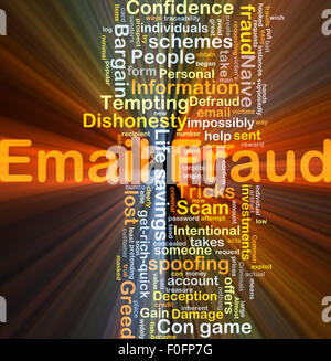 Background concept wordcloud illustration of email fraud glowing light Stock Photo