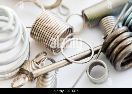 Various types of steel springs (metal springs) Stock Photo