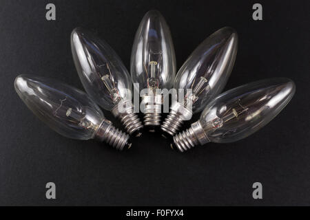 Blown lightbulubs on display on a black background Stock Photo