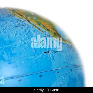 Globe map showing Mexican west coast and part of Pacific ocean fading to white isolated. Stock Photo