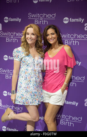Anaheim, California, USA. 14th Aug, 2015. Actors Lea Thompson and Constance Marie (Switched at Birth) at the Disney D23 Expo in Anaheim, CA, USA August 14, 2015 Credit:  Kayte Deioma/Alamy Live News Stock Photo