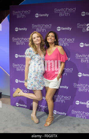 Anaheim, California, USA. 14th Aug, 2015. Actors Lea Thompson and Constance Marie (Switched at Birth) at the Disney D23 Expo in Anaheim, CA, USA August 14, 2015 Credit:  Kayte Deioma/Alamy Live News Stock Photo