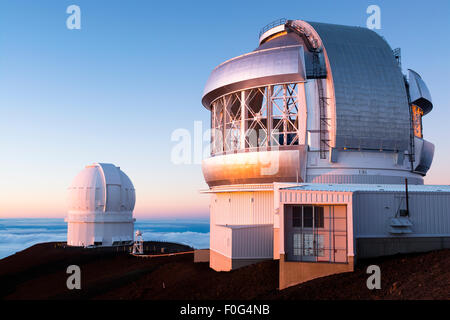 Keck observatory on Mauna Kea, at 14,000 feet, on the big island of Hawaii during sunset. Stock Photo