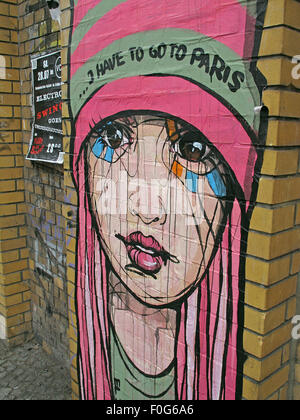 Girl Grafitti on a Berlin wall,street,art,Germany - I have to go to Paris in pink