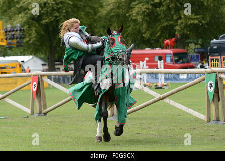 The Knights of the Damned medieval jousting team with a lady knight Credit:  David Bagnall Stock Photo