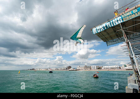 Worthing, UK. 15th Aug, 2015. Edgar Scukins [Condor Class].  The Worthing International Birdman Festival 2015 Credit:  Stephen Bartholomew/Alamy Live News Stock Photo