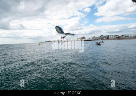 Worthing, UK. 15th Aug, 2015. Kevin Smith [Condor Class]. The Worthing International Birdman Festival 2015 Credit:  Stephen Bartholomew/Alamy Live News Stock Photo