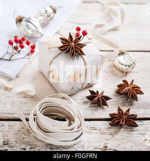 simple natural Christmas gift wrapping Stock Photo
