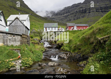 Village of Kunoy, Kunoy Island, Faroe Islands Stock Photo