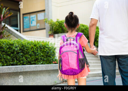 Father Walking To School With Children Stock Photo