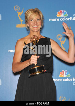 LOS ANGELES, CA - AUGUST 29, 2010: Nurse jackie star Edie Falco at the 2010 Primetime Emmy Awards at the Nokia Theatre L.A. Live in downtown Los Angeles. Stock Photo