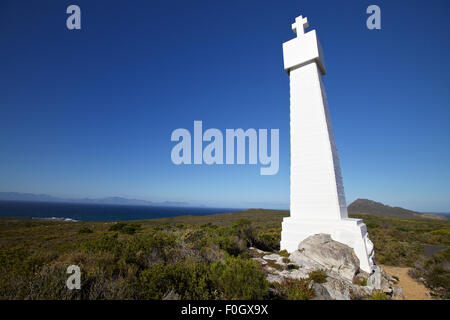 Coastal Look out near Cape Town, Cape Point - Vasca da Gama and Bartholomeus Dias Cross. Landmark discovered the sea route Stock Photo