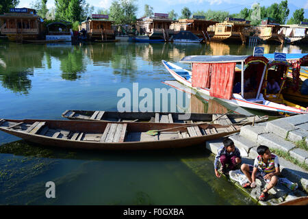 Kashmiri Children nearby the Dal Lake in Srinagar Jammu and Kashmir India Stock Photo