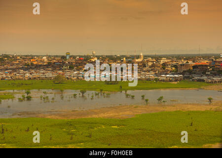 Iquitos from the air on the River Amazon, district of Belen showing floodplain of Itaya and Amazon Rivers Peru Stock Photo