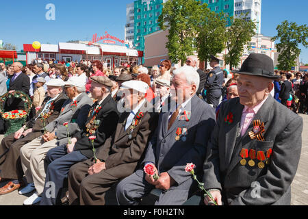 Dobrush (Gomel region), BELARUS - MAY 9, 2014: Unidentified officers during the celebration of Victory Day. Stock Photo
