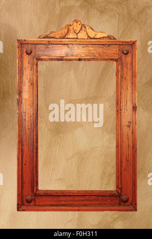 beautiful empty ancient wooden frame on the wall ready for your design Stock Photo