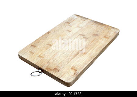 old used bamboo cutting board isolated over white background Stock Photo