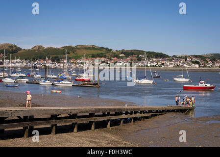 Conway quayside Conwy Clwyd North Wales.Looking across the harbour towards Deganwy. Stock Photo