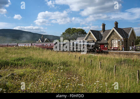 Ribblehead Station. Steam train 'The Fellsman' pulled by ex-LMS Stanier Class 5 locomotive No. 45231 'The Sherwood Forester'. Stock Photo