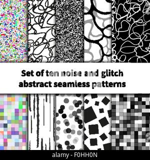 Set of ten noise and glitch seamless patterns Stock Vector