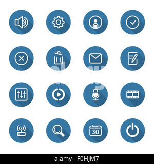 Flat Design Icon Set of  movie network, equalizer, microphone recorder, sound speaker, settings, personal profile, envelope, mai Stock Photo