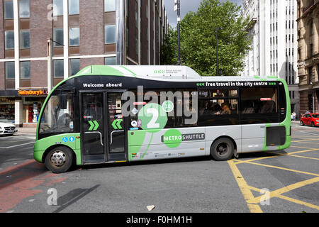 free metro shuttle bus green route two in Manchester city centre England UK