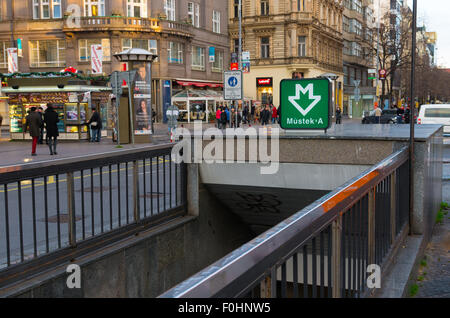 Mustek metro entrance at the wenceslas square Stock Photo