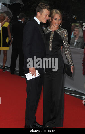 London,UK,11 August 2015,Ed Speleers Jimmy Kent & Asia Macey attends BAFTA tribute special award ceremony for ITV's Downton Abbey at Richmond Theatre for special tribute program called 'Bafta Celebrates Downton Abbey' to be broadcast later year. Stock Photo