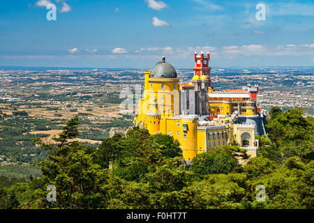 Aerial view of the Pena National Palace in Sintra, Portugal Stock Photo