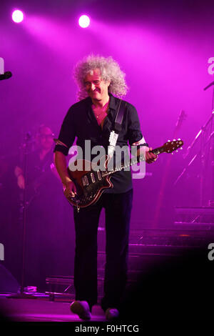 KYIV, UKRAINE - JUNE 30, 2012: Brian May of Queen performs onstage during charity Anti-AIDS concert at the Independence Square on June 30, 2012 in Kyiv, Ukraine Stock Photo