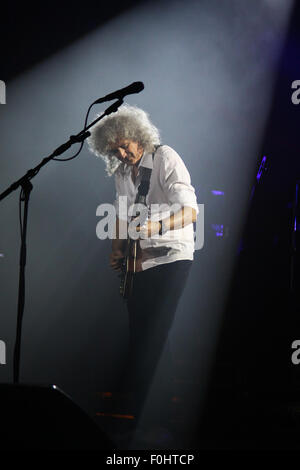 KYIV, UKRAINE - JUNE 30, 2012: Brian May of Queen performs onstage during charity Anti-AIDS concert at the Independence Square on June 30, 2012 in Kyiv, Ukraine Stock Photo