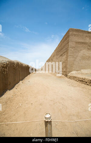 Remains of the archaeological city of Chan Chan in Trujillo. Peru. The city used to be the capital of the Chimu Kingdom. Stock Photo