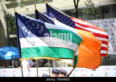 New York City, United States. 16th Aug, 2015. NYPD, Indian and United States flags lead parade. The Federation of India staged its 35th annual India Day Parade along Madison Avenue in Midtown, New York. © Andy Katz/Pacific Press/Alamy Live News Stock Photo
