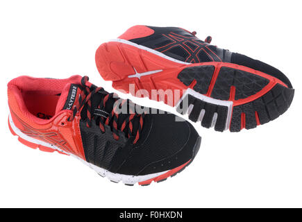 Red and black Asics GEL-Lyte33 2 running shoes cut out isolated on white background Stock Photo