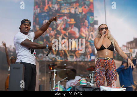 Budapest, Hungary. 16th Aug, 2015. Members of the British drum and bass band Rudimental perform during the Sziget (Island) Festival on the Obuda Island in Budapest, Hungary, Aug. 16, 2015. The Sziget Festival is one of the largest music festivals in Europe. © Attila Volgyi/Xinhua/Alamy Live News Stock Photo