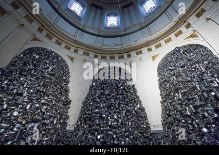 Subodh Gupta's art installation made of aluminum utensils cuisine during the Lille Art Fair Fantastique 2012. Stock Photo