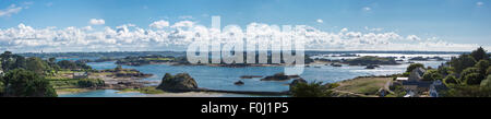 Panoramic view of Brehat island in Brittany with clouds and blue sky, Cotes d'Armor in France Stock Photo