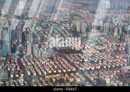 Aerial view of Shanghai with view on the residential area during the day, with a tilt shift effect. View from the Financial Cent Stock Photo