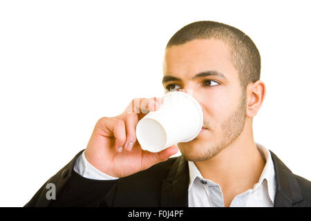 Manager drinking coffee from a paper cup Stock Photo