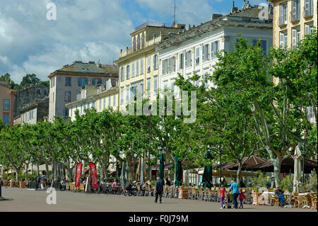 Sidewalk cafes on the Saint Nicolas Place, Bastia, Haute-Corse, North Coast, Corsica, France Stock Photo