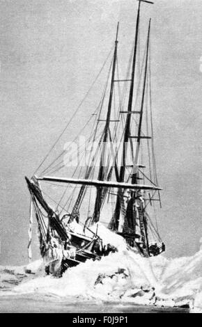 Nansen, Fridtjof, 10.10.1861 - 13.5.1930, Norwegian Polar explorer, scientist, expedition 1893/1896, Arctic Ocean, ship 'Fram' in ice, frozen, Stock Photo
