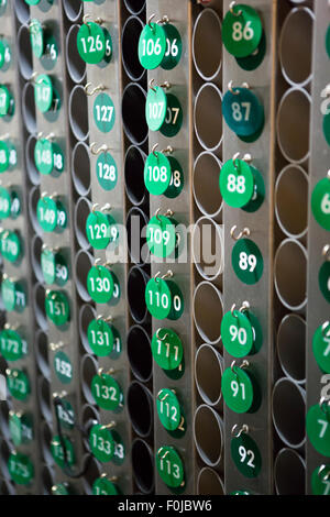 View of green repeated numbers on a wall in a hotel in San Francisco, United States Stock Photo