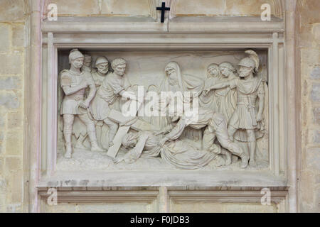 The 9th station of the Way of the Cross inside the Church of Our Lady Across the River Dyle in Mechelen, Belgium Stock Photo