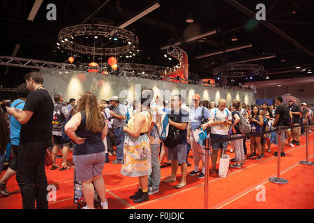 Anaheim, California, USA. 15th Aug, 2015. People waiting in a long line at the Disney D23 Expo in Anaheim, CA, USA August 16, 2015. Credit:  Kayte Deioma/Alamy Live News Stock Photo