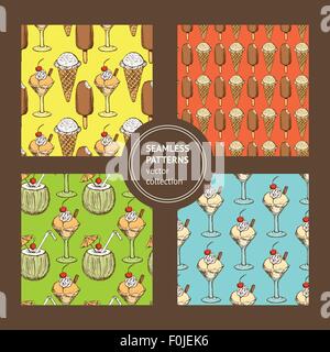 Sketch set with ice cream patterns, tasty vector seamless pattern Stock Vector