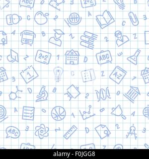 School Seamless Pattern on the Squared Sheet Stock Vector