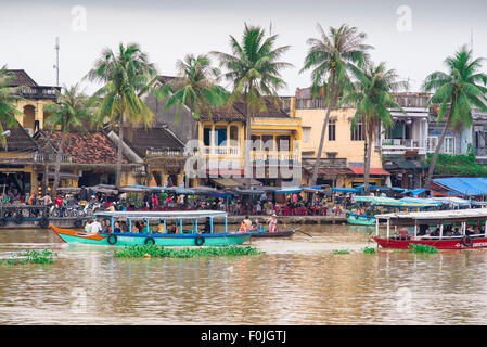Hoi an Vietnam river, passenger boats cruise along the Thu Bon river in Hoi An, Central Vietnam. Stock Photo