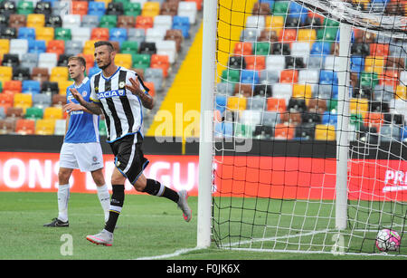 Udine, Italy. 16th Aug, 2015. Udinese's forward Cyril Thereau celebrates after scoring during the Italian TIM Cup 2015/16 football match between Udinese and Novara at Friuli Stadium on 16th August 2015. photo Simone Ferraro / Alamy Live News Stock Photo