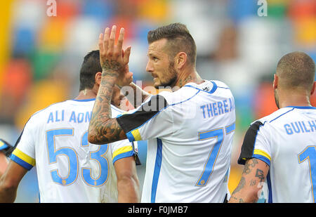 Udine, Italy. 16th Aug, 2015. Udinese's forward Cyril Thereau celebrates after scoring during the Italian TIM Cup 2015/16 football match between Udinese and Novara at Friuli Stadium on 16th August 2015. photo Simone Ferraro / Alamy Live News Stock Photo