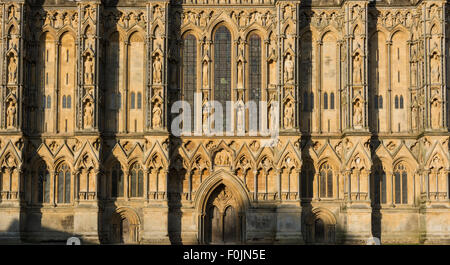 Detail from The Early English Gothic West front of Wells Cathedral in the small city of Wells, Somerset, England, UK Stock Photo